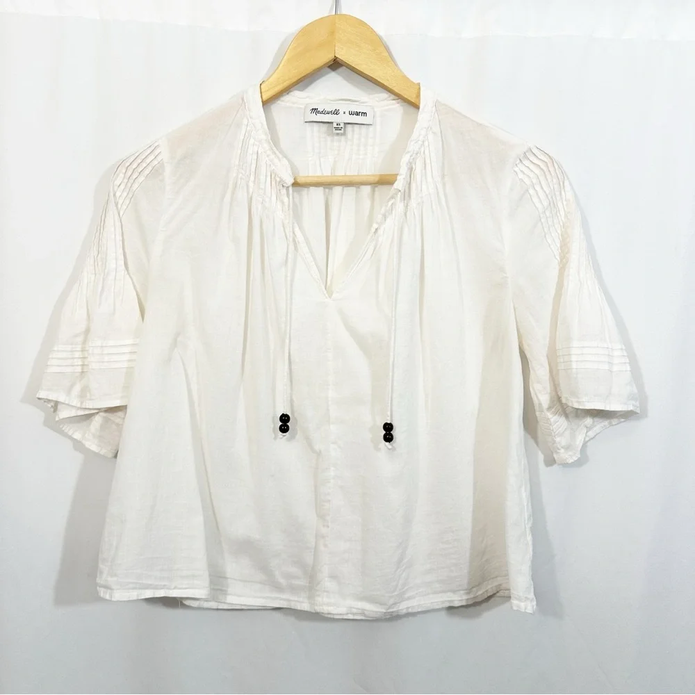 Madewelll X Warm Pintuck Tie Neck Top - Picture 4 of 12